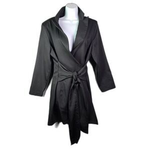 PrettyLittleThing Coat Black 12 Tie Front Lightweight Minimalist Unlined